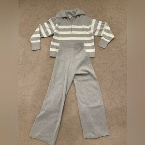 NWOT Sincerely Jules Women's Grey And White Striped Sweat Set Size Small
